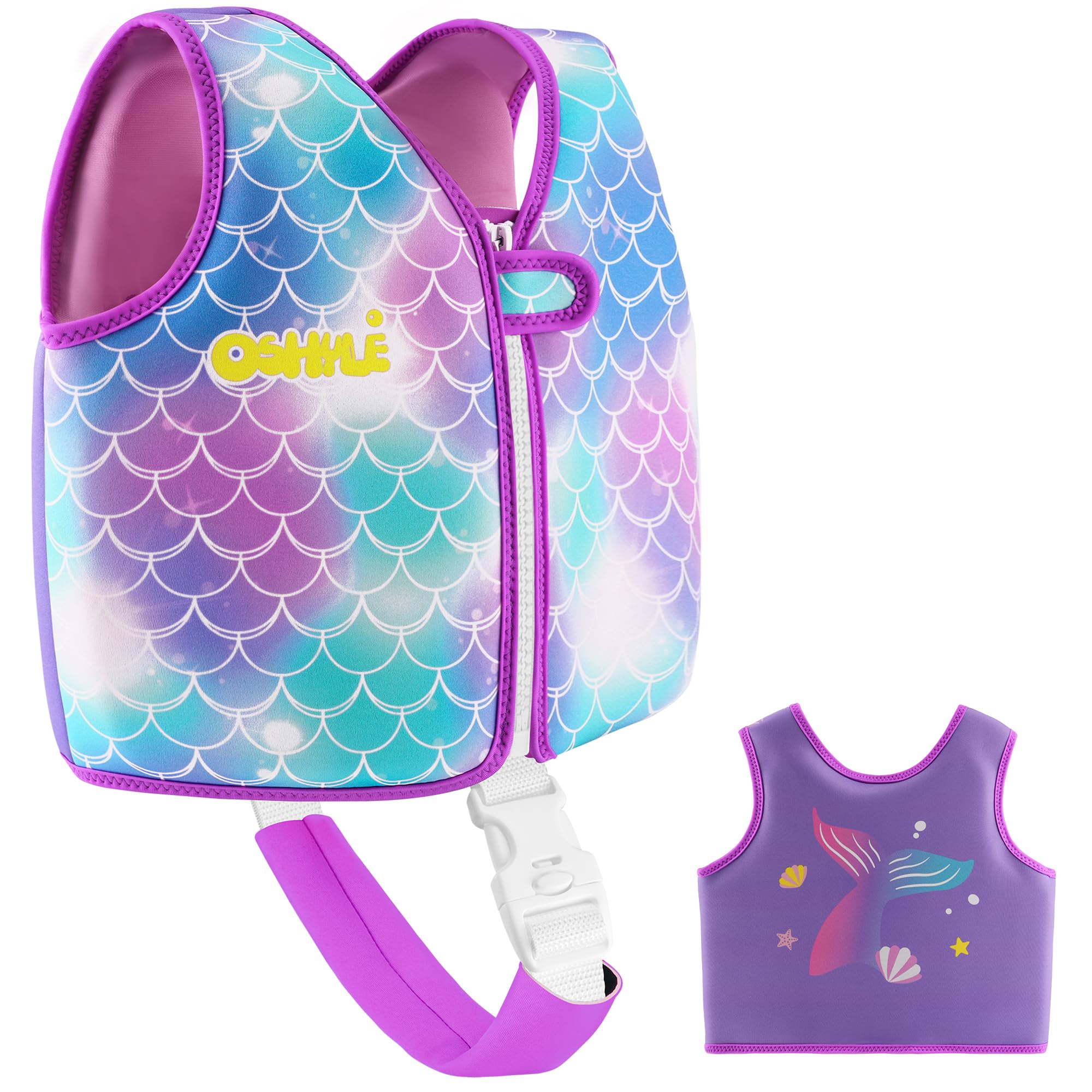 OSHYLE Children's Girls Boys Swimming Vest for Toddlers with Adjustable Safety Straps Age 6-9 (Mermaids, L)