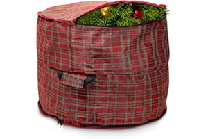 LAFBO Extra Large Double Sided 26" Christmas Wreath Storage Bag - Zippered, Heavy-Duty, Water-Resistant, Commercial Grade Material with Attached Handle, Store Garlands, Winter Coats, & Ski Gear (Plaid)