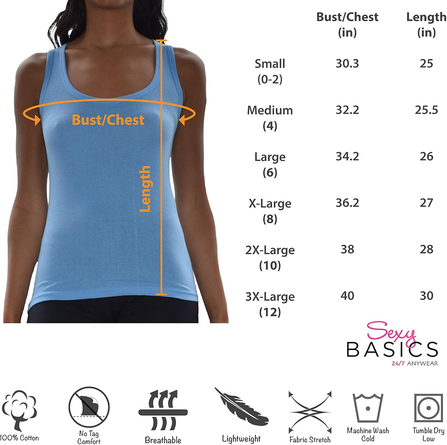 Sexy Basics Tank Tops for Women, 6 Pack & 12 Pack Cotton -Flex Tank Tops at  Women’s Clothing store