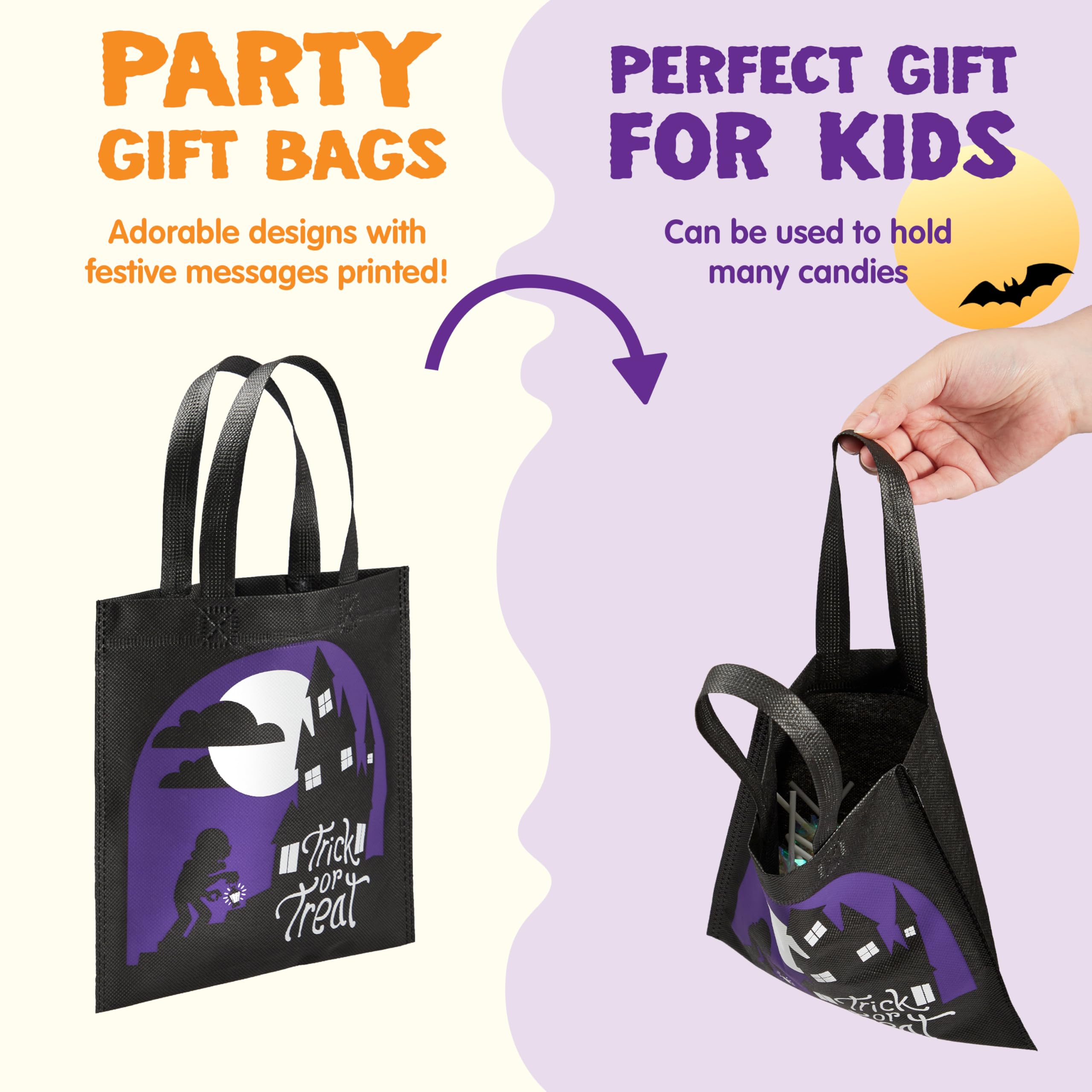 JOYIN 32 Non-Woven Halloween Tote Gift Bags Colorful for Kids, 6 Patterns Design Trick or Treat Bags for Kids Classroom Party Favor Supplies, Reusable Goody Candy Bag, Halloween Snacks Goodie Bag Bulk