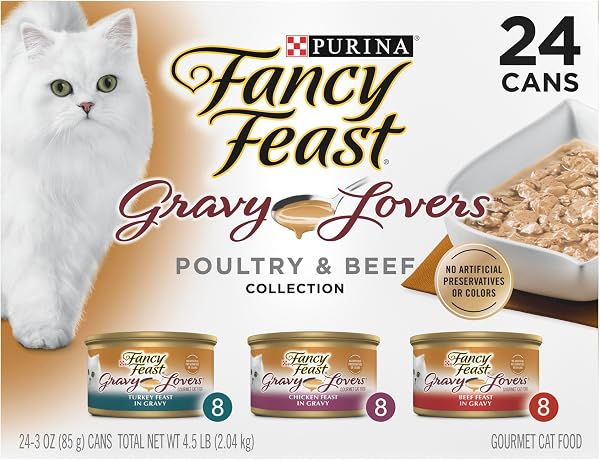 Purina Fancy Feast Gravy Lovers, Poultry & Beef Wet Cat Food, 3oz, 24-Pack