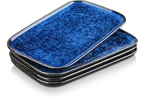 vancasso Stern Serving Platters Set of 4, 11 Inches Rectangular Ceramic Serving Plates, Blue Serving Trays for Entertaining