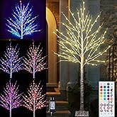 Pooqla 7 ft RGB Lighted Birch Tree, 35 Colors Light Up Tree with Remote, 150 LED Color Changing Artificial Christmas Lighted Trees White Birch Trees for Indoor Outdoor Thanksgiving Yard Decoration