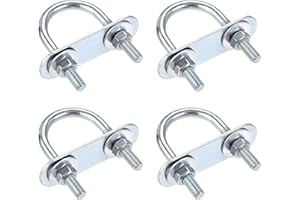 uxcell Round U-Bolts 4 Sets 1.06"(27mm) Inner Width 53mm Length Steel M6 with Nut, Plate, Washer