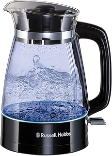 Russell Hobbs Wasserkocher Glas Classic Design mit LED-Beleuchtung (1,7l, 2400W, Schnellkochfunktion, optimierte Ausgusstülle aus Glas, abnehmbarer Deckel, Kalkfilter, Boden aus Edelstahl ) 26080-70