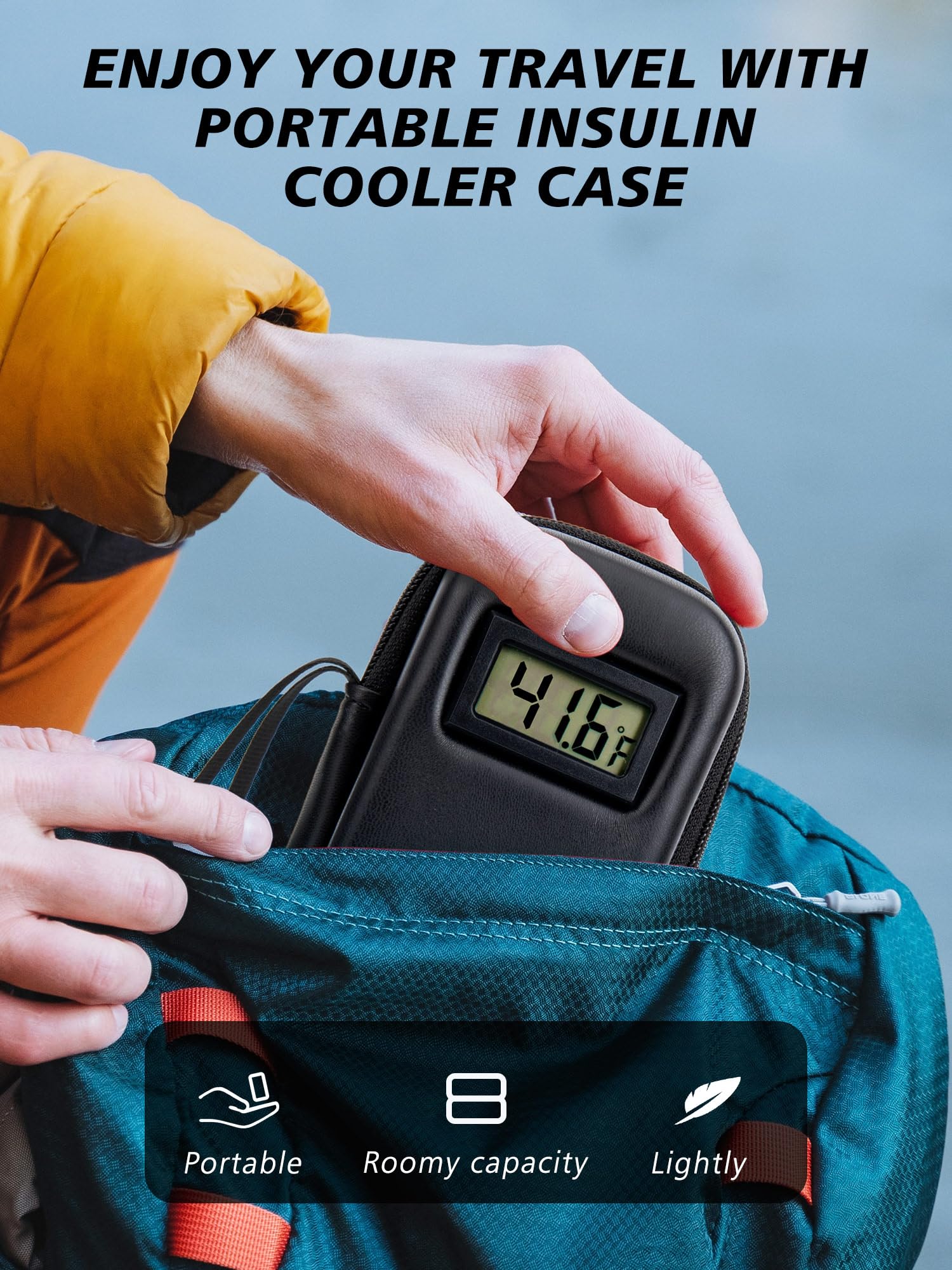 YOUSHARES Insulin Cooler Travel Case with Temperature Display - Refrigerated Medicine Cooling Bag with 2 TSA Approved Ice Pack, Medication Pen Diabetic Supplies Organizer for Trip and Daily