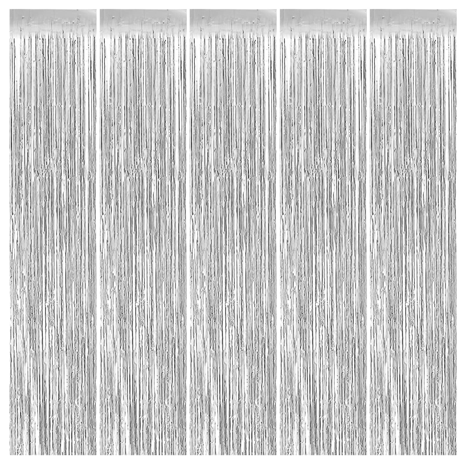 MerryNine 5 Pack Metallic Foil Fringe Curtains, 3 ft x 10 ft DIY Tassel Garland Banner for Wedding, Baby Shower, Event & Party Supplies Decoration (Silver)