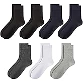Men's Cotton Crew Socks 7-Pack - Moisture-Wicking Athletic Dress Socks for Work & Gym, Cushioned Non-Slip Multi-Color Pack (Fits Shoe Size 8-12)