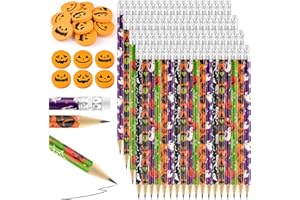 ZUAZAOR 48 Pieces Halloween Pencils with 48 Pieces 3D Pumpkin Erasers Sets in Bulk for Student Halloween Day Goodie Bags Fillers Gifts Office School Classroom Rewards Supplies (Halloween)