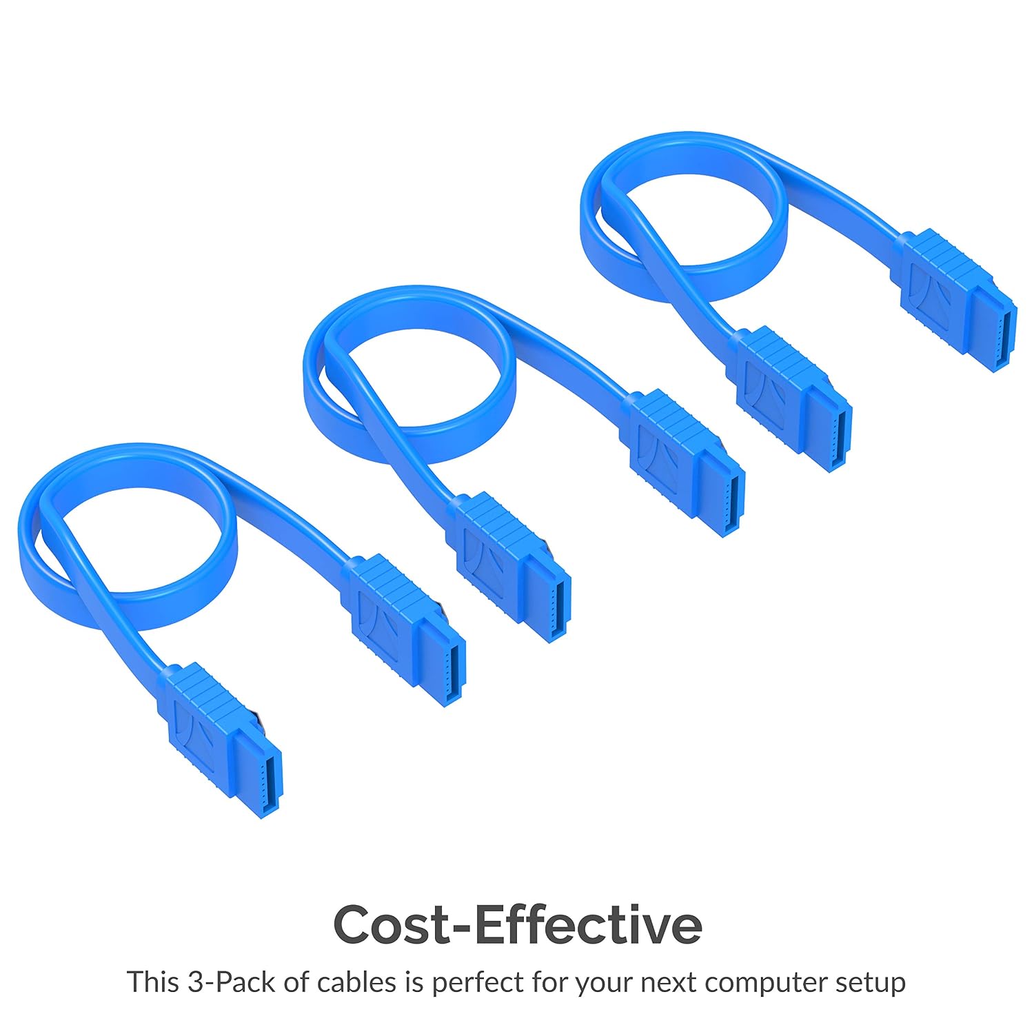 SABRENT 6Gbps SATA III Cable (3 Pack), 50 cm, Blue with Locking Latch for HDD/SSD, SATA I & II, Straight - Image 3