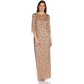 Adrianna Papell Womens Beaded Illusion Column Gown