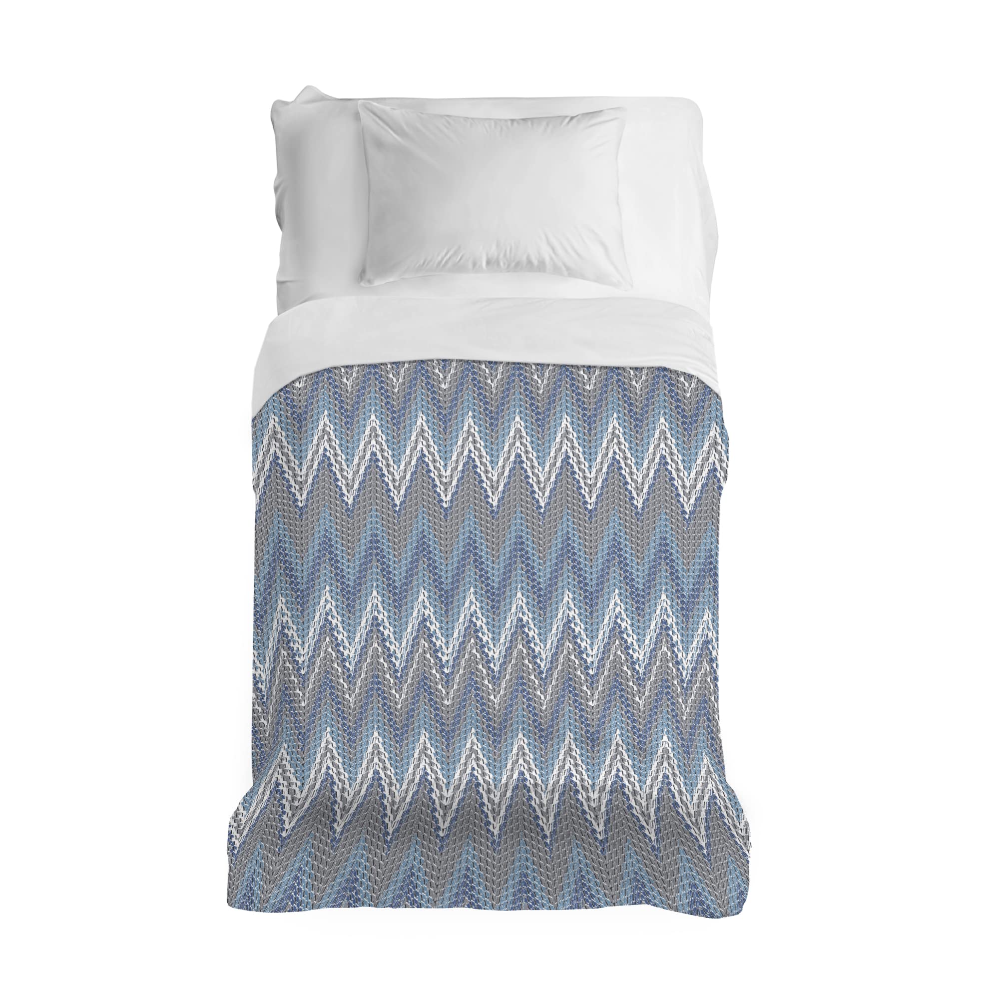 PENSIERI DELICATI Bedspread 170 x 280 cm, Single Sheet 100% Cotton Pique, Ideal as a Furniture Cover, 1 Square Bed Blanket, Blue Barbed Pattern, 100% Made in Italy — image 1