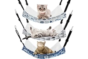 BBTO 3 Pcs Reversible Pet Hammock Soft Plush Cat Hanging Hammock Guinea Pig Bed Rat Cage Accessories for Puppy Dog Piggy Kitten Ferret Rabbit Other Small Animals(Cat)