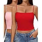 Ekouaer Women's Ribbed Spaghetti Strap Camisole Tank Top 2 Pack
