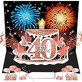 Uiorgui 40th Birthday Cards for Women, Pop Up Cake Blow Out Candle Fireworks Light and Music Black Rose Gold Happy 40th Birthday Card Gift for Women, Sister, Wife, Mom, Friends