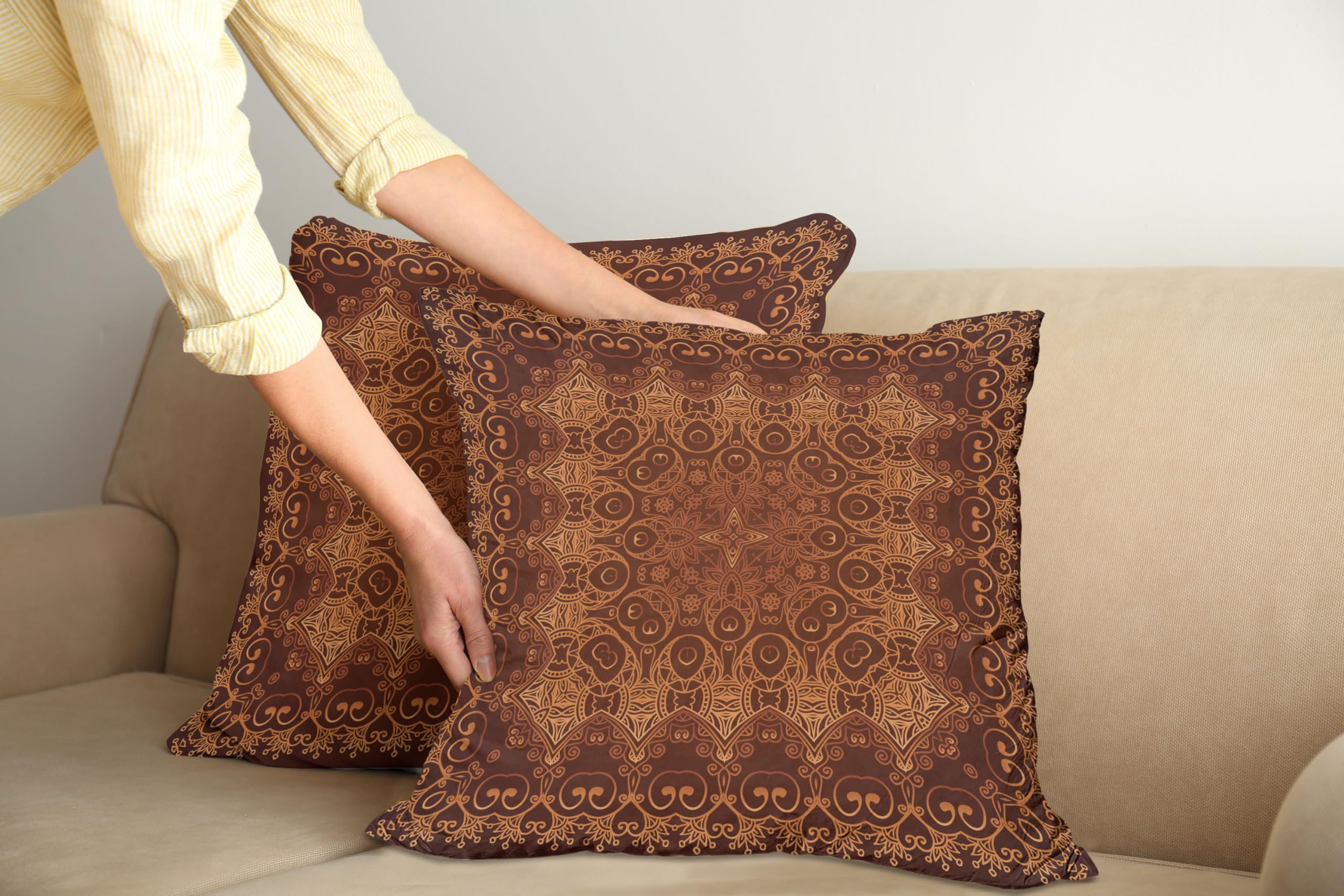 Photo 1 of Ambesonne Antique Pillow Cushion Cover Pack of 2, Vintage Lacy Persian Pattern from Ottoman Empire Palace Carpet Style Art, Decorative Square Accent Pillow Case, 2 Pcs-24" x 24", Orange Brown