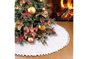 SevenFish Plain White Christmas Tree Skirt, 36 inches Soft Double Layer Burlap Farmhouse Tree Skirt with Pom Pom for Rustic Christmas Decorations…