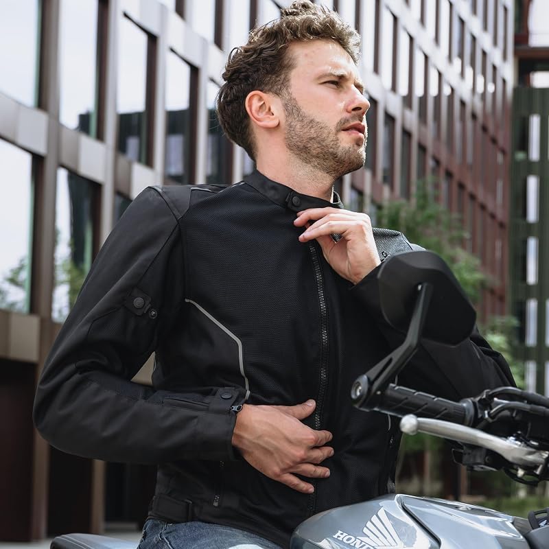 Wave Veste de moto pour homme | Textile | Empiècements d'aération en maille | Protections coudes et épaules niveau 2 | Poche de protection dorsale | Tailles jusqu'à 10XL, Noir, M — photo 2 sur 7