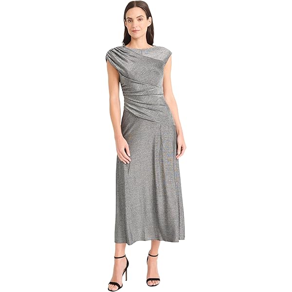 adrianna papell midi dress formal Adrianna Papell Solid Sweetheart Neckline Smocked Back Puff Short Sleeves  Flounce Ruffle Hem A-Line Midi Dress