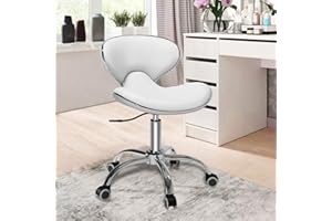 SALONFACTORY Adjustable Rolling Stool with Backrest,Drafting Spa Bar Medical Salon Tattoo Stool Chair with Wheels 360 Swivel,Heavy Duty,400lbs Weight Capacity,White
