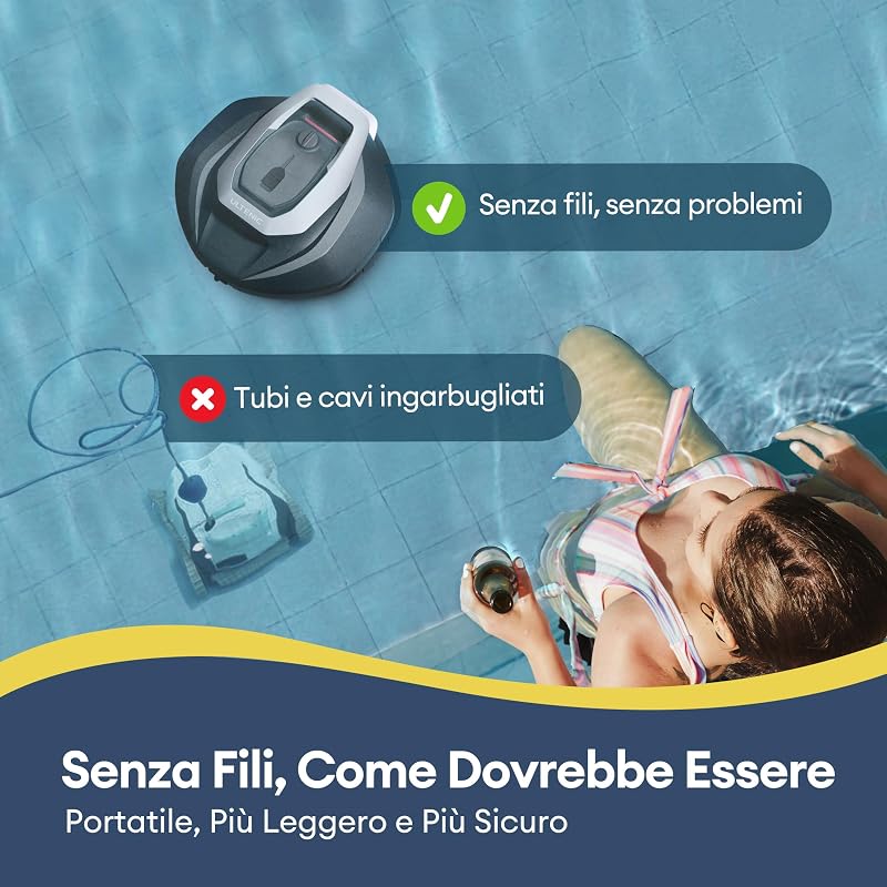 Pooleco 10 Robot Piscina Senza Fili, 90 Minuti Autonomia Robot Per Piscina Intelligente, Parcheggio Automatico, Doppio Motore per Piscine Fuori Terra da 80 ㎡