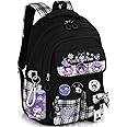 Ensccant Backpack for Girls with Accessories - Anime Schoolbag Cartoon Backpack Laptop Bookbags Anti-Theft Travel Aesthetic New Semester Gifts Bag with Pins,ID Badge Holder,Stationery