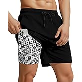 Yufawow 7 Inch Men Swim Trunks with Compression Liner Quick Dry Drawstring Male Swimtrunks for Beach Summer Water Park