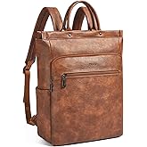 Leather Laptop Backpack for Women, Travel Backpack Purse Fits 15.6 Inch Laptop, Casual Daypack with Laptop Compartment for Teachers College Work Business Nurse Weekender, Brown