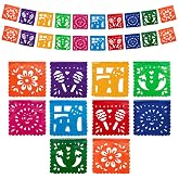 Mini Papel Picado Banner 2-pk - Mexican Party Banners - Fiesta Decor | 2 Mini Plastic Banners, 10 Plastic Flags Each - Papel Picado Mexicano - Taco Parties, Office Celebrations &amp; Small Spaces