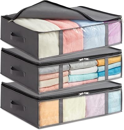 Lifewit 40L Under Bed Storage Bags 3 Pack with Front Window Gray