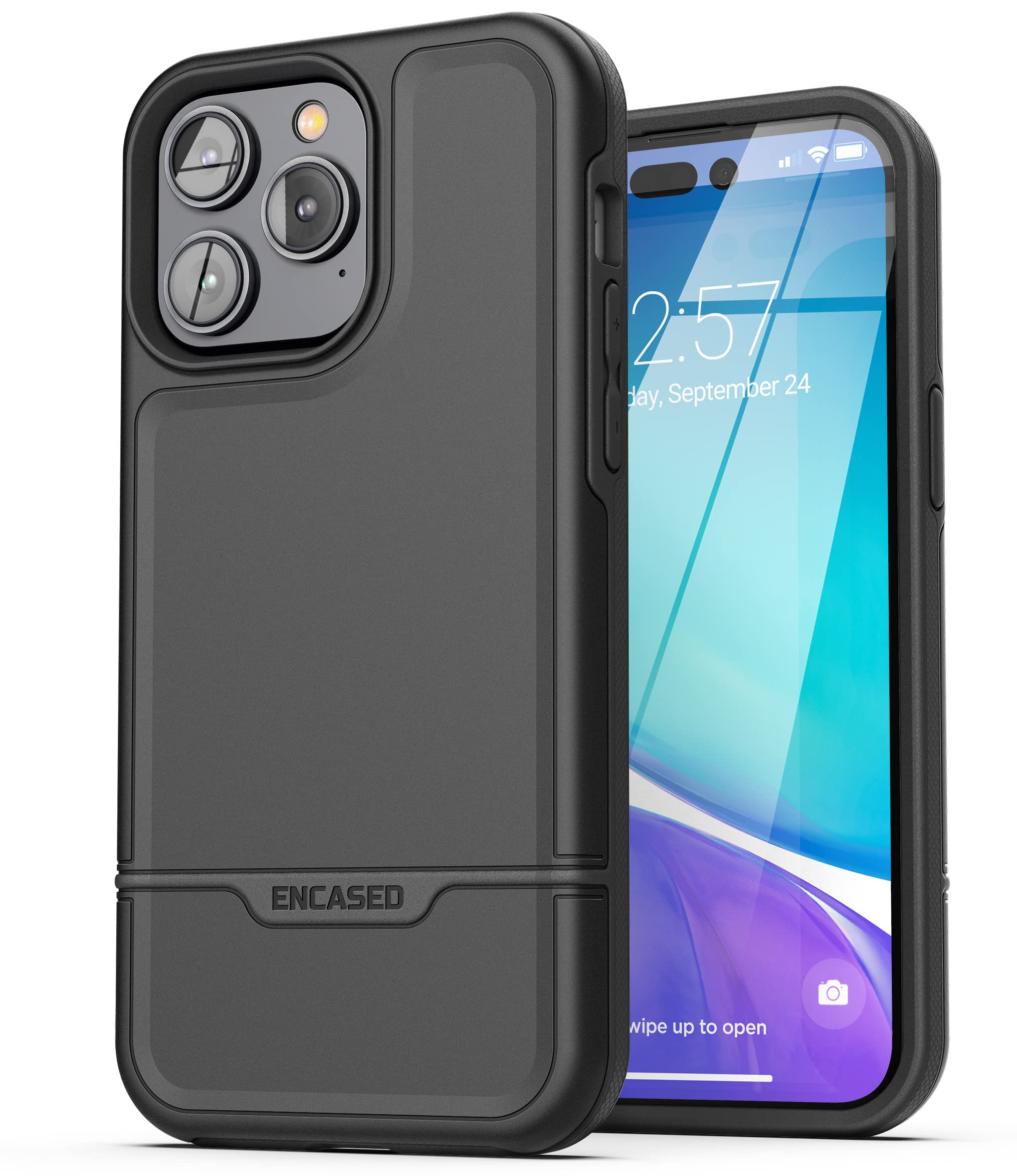 ENCASED Shockproof Case for iPhone 14 PRO Case - Ultra Protective Shock Proof Cover with Tempered Glass Screen Protector (Black) — image 1