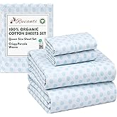 RUVANTI 100% Organic Cotton Sheets Queen Size, Percale Weave, GOTS Certified, 4-Piece Set, Deep Pocket 15", Crisp & Breathable, Soft Durable Bedding, Sábanas Algodón Orgánico – Circle Imprint