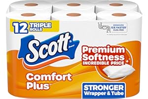 Scott ComfortPlus Toilet Paper, 12 Triple Rolls, 231 Sheets per Roll, Septic-Safe, 1-Ply Toilet Tissue