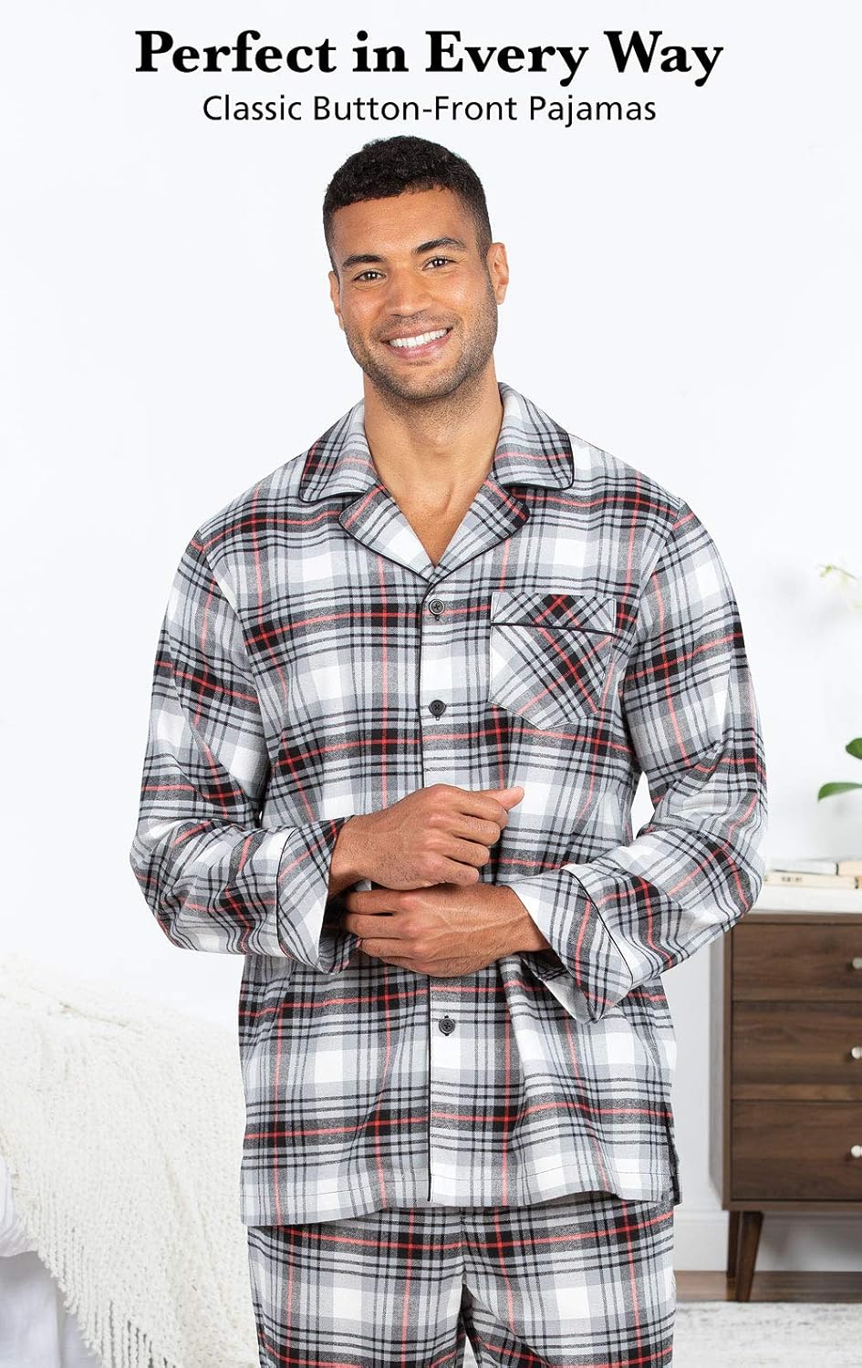 PajamaGram Mens Flannel Pajamas Sets - Cotton Pajamas for Men, Button Top at  Men’s Clothing store