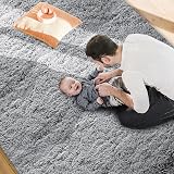 MOONLIGHT20015 Grey Shaggy Rug 60x110 Non Slip Plush Carpet view 2
