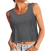 Womens Crop Tops Sleeeveless Cropped Tank Summer Scoop Neck Casual Loose Fit Basic Shirts
