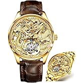 OLEVS Men Automatic Watch Diamond Skeleton Mechanical Original Luxury Self Winding Moon Phase Calendar Waterproof Wrist Watch for Men