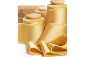 Vitalizart Gold Silk Satin Ribbon 1-1/2 inch x 15 Yard Metallic Handmade Frayed Ribbons for Gift Wrapping Baby Shower Wedding