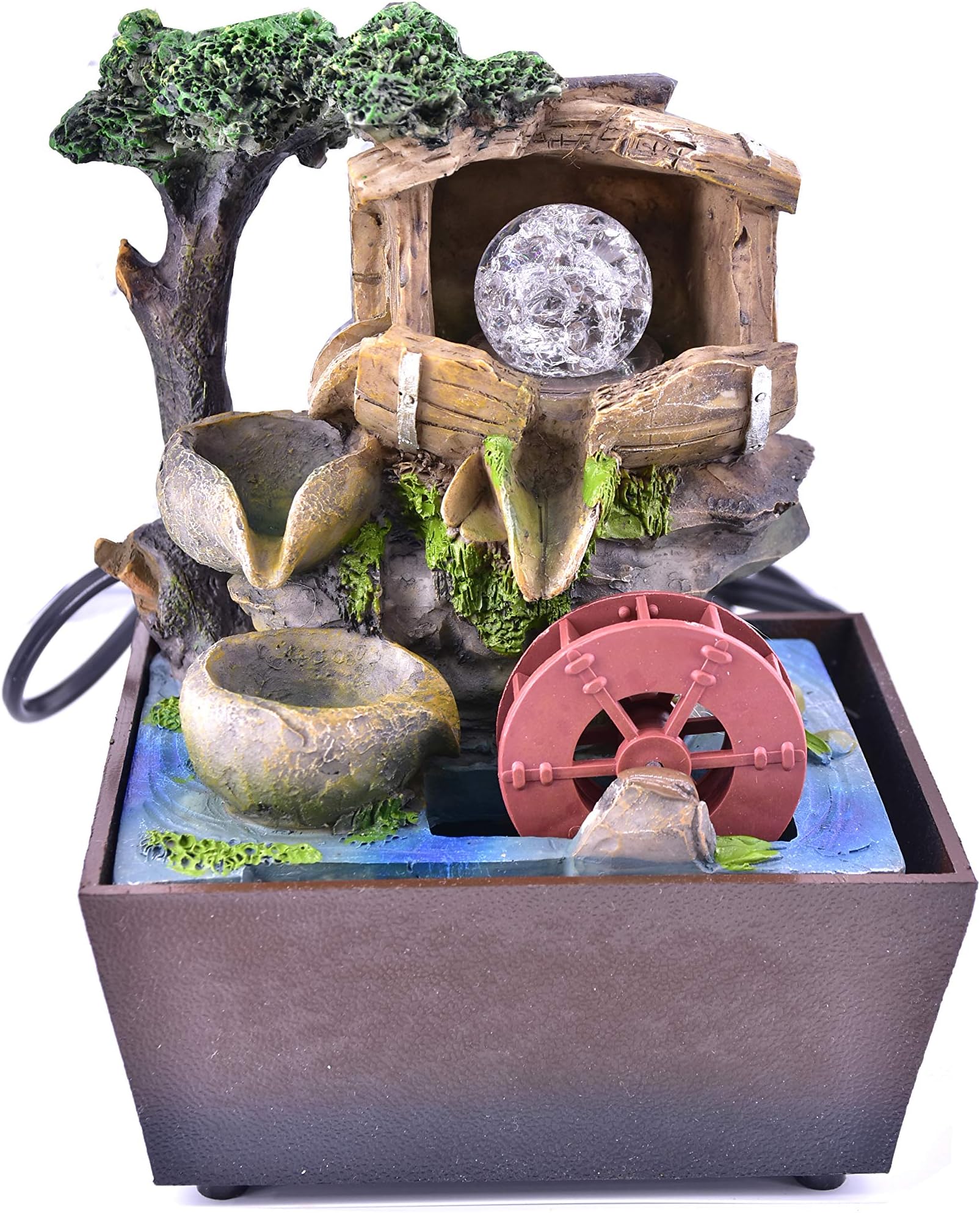 LHR trading inc Feng Shui Tabletop Water Fountain - Indoor Tabletop Office, Home Decor, Stone Resin with LED Lights