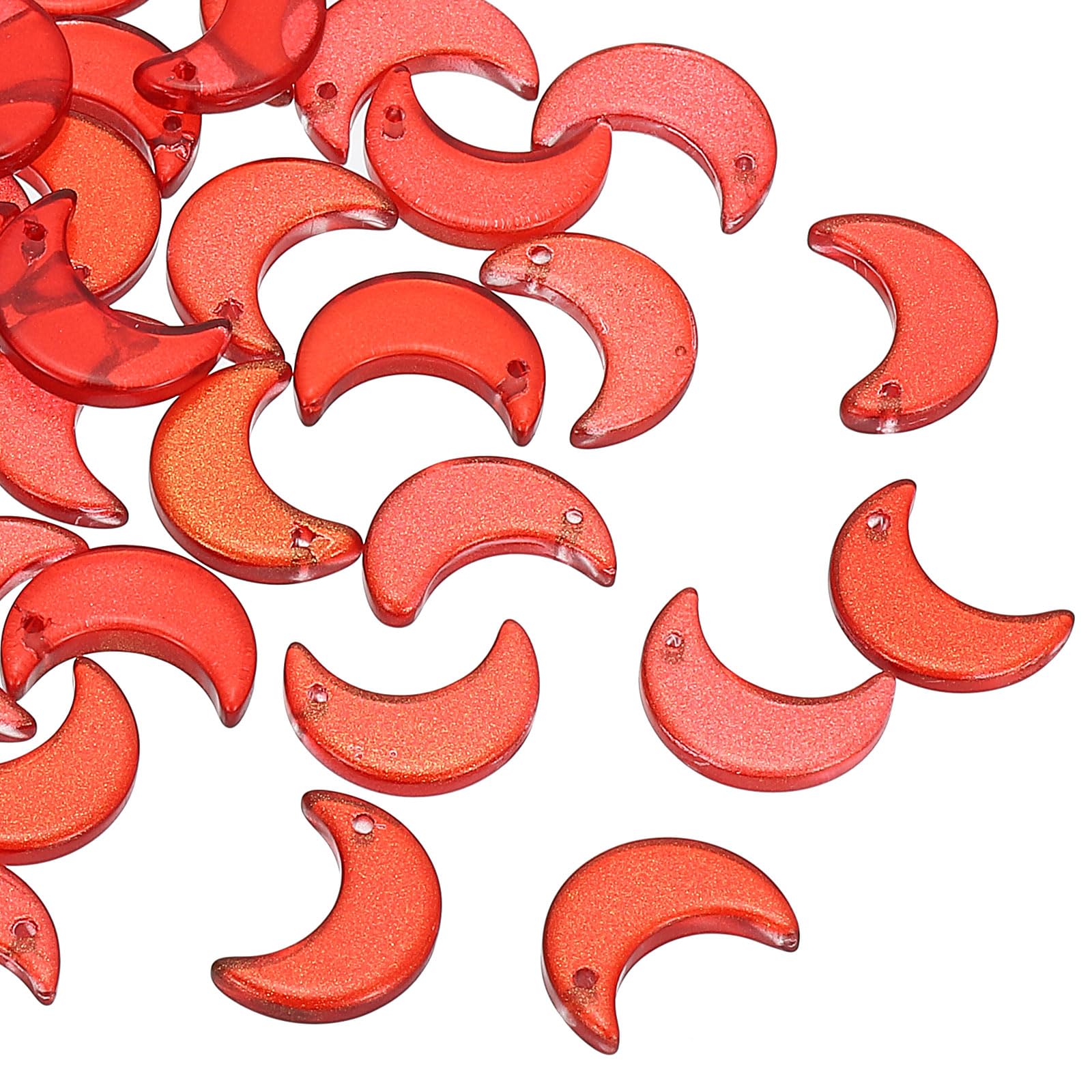 PATIKIL 100 Pcs Red/Gold Tone 16x11mm Glass Moon Crescent Crystal Beads for Jewelry Making DIY