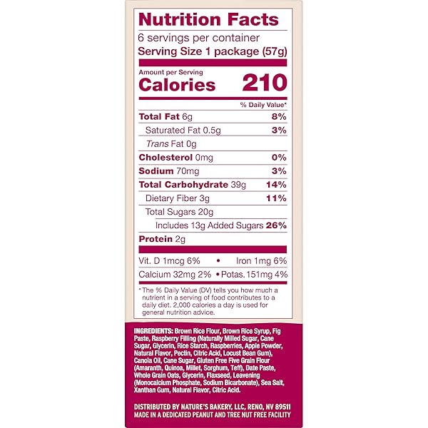 NATURE’S BAKERY GLUTEN FREE FIG BARS, RASPBERRY, REAL FRUIT, VEGAN, NON-GMO, SNACK BAR, 1 BOX WITH 6 TWIN PACKS (6 TWIN PACKS)
