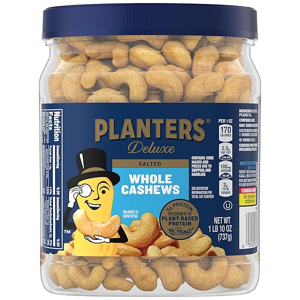 PLANTERS FANCY WHOLE CASHEWS WITH SEA SALT, 26 OUNCES ( PACK OF 1) RESEALABLE JAR – MADE WITH SIMPLE INGREDIENTS – GOOD SOURCE OF VITAMINS AND MINERALS – KOSHER (PACKAGING MAY VARY)