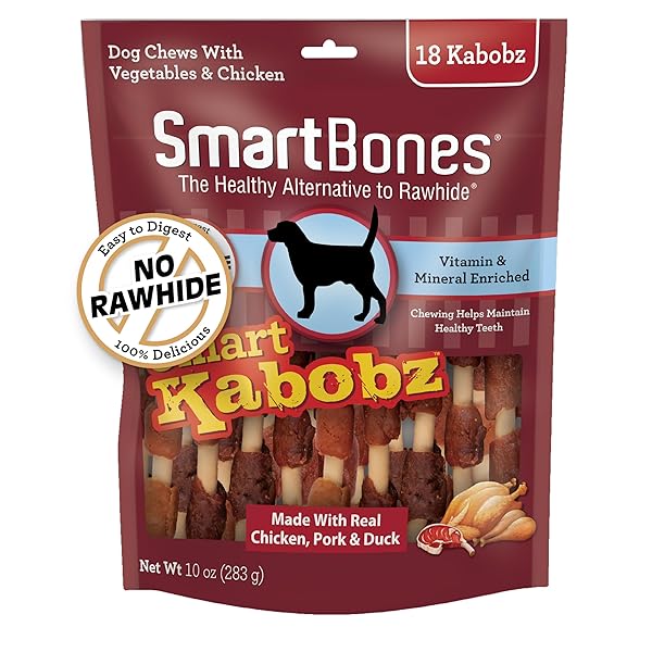 SMARTBONES SMART KABOBZ, TREAT YOUR DOG TO A RAWHIDE-FREE CHEW MADE WITH REAL CHICKEN, PORK AND DUCK 18 COUNT (PACK OF 1)