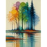 DOTSTART Paint by Numbers Kit for Adults,Rainbow Trees Paint by Number Kits | Paint on Canvas,Lake Painting by Numbers Easy Oil Painting,for Home Wall Decor 11.8X15.7 inches