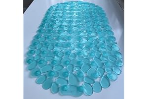 TIKE SMART “Pebbles” Non-Slip Bathtub & Shower Mat 27”x14” Oval - Non-Toxic - Safe, Clean, Machine-Washable, Superior Grip & Drainage, Vinyl, for Smooth Floors ONLY, Transparent Turquoise