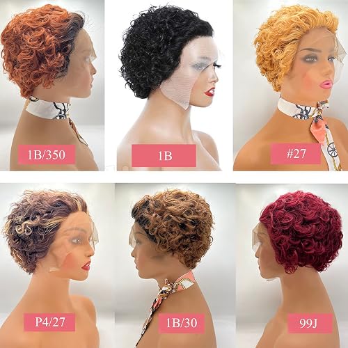 Curly Pixie Cut Wig Human Hair #99J 13x1 Lace Short Pixie  display picture 3