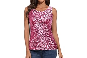 PrettyGuide Women Sparkly Sequin Tank Top Shimmer Glam Art Deco Rave Party Vest Tops