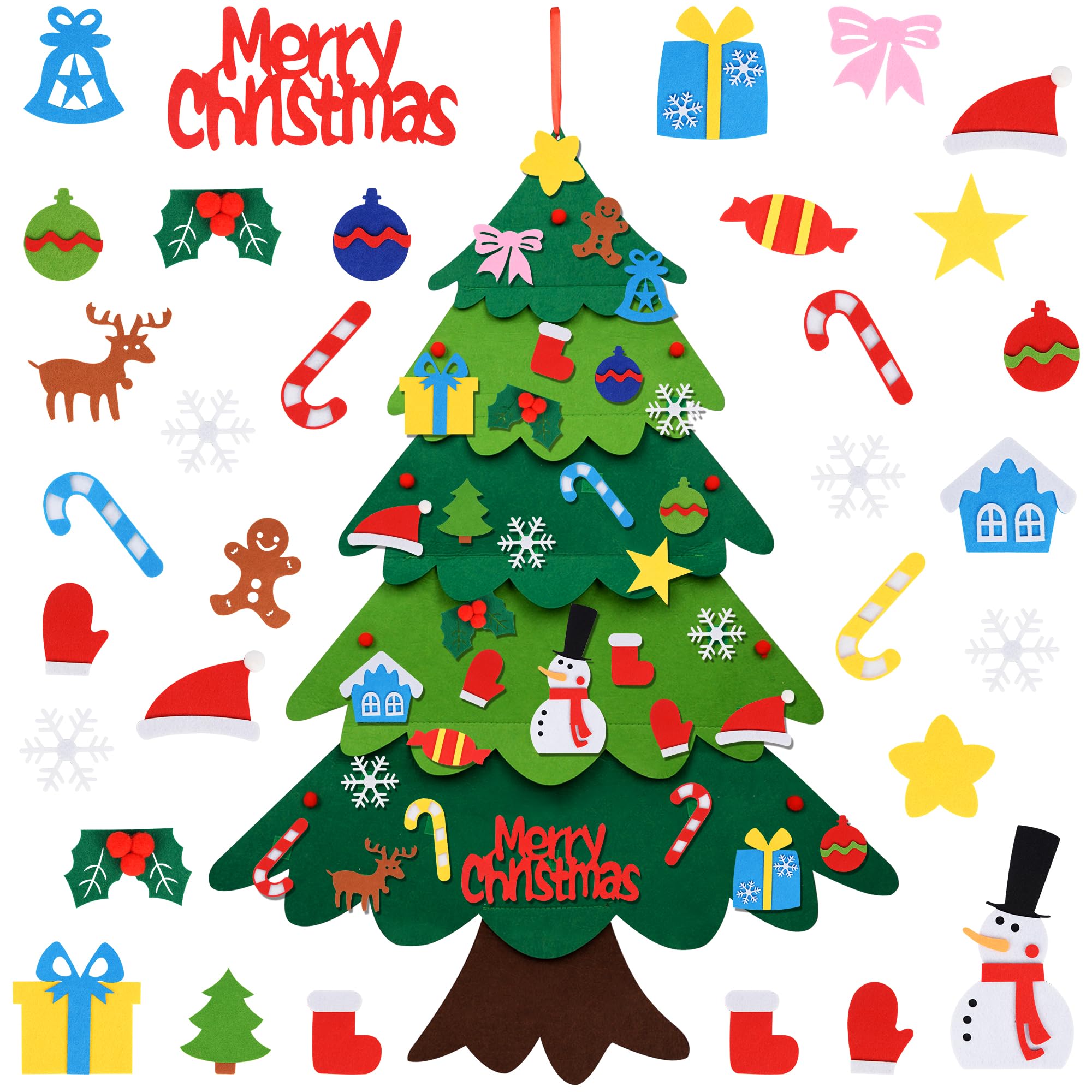 KEYIDO Felt Christmas Tree for Toddlers and Kids 3.2FT Velcro Xmas Tree with 32Pcs Detachable Stick on DIY Christmas Decorations and 6Pcs Ornaments of Which are Replaceable