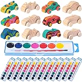 Leitee 12 Sets Valentine‘S Day Wood DIY Car Toys Unfinished Wooden Cars to Paint with Watercolor Paint Wooden Toy Cars Crafts for Wood Car Party Favors School Family Arts Crafts Party Favors