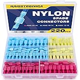 haisstronica 220 PCS Nylon Spade Connector, Male/Female, AWG 22-10 | Thick Crimp Barrels, Thick-Wall Nylon Sleeves, Auto and Trailer Repairs, Marine Wiring, Quick-Disconnect Wire Crimp Terminals